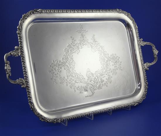 An Edwardian silver two handled tea tray, 52.5 oz.